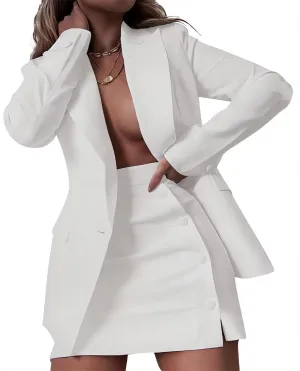 LROSEY Blazer Sets Women 2 Piece Outfits High Waisted Mini Skirt Suit Set for Casual Business Office
