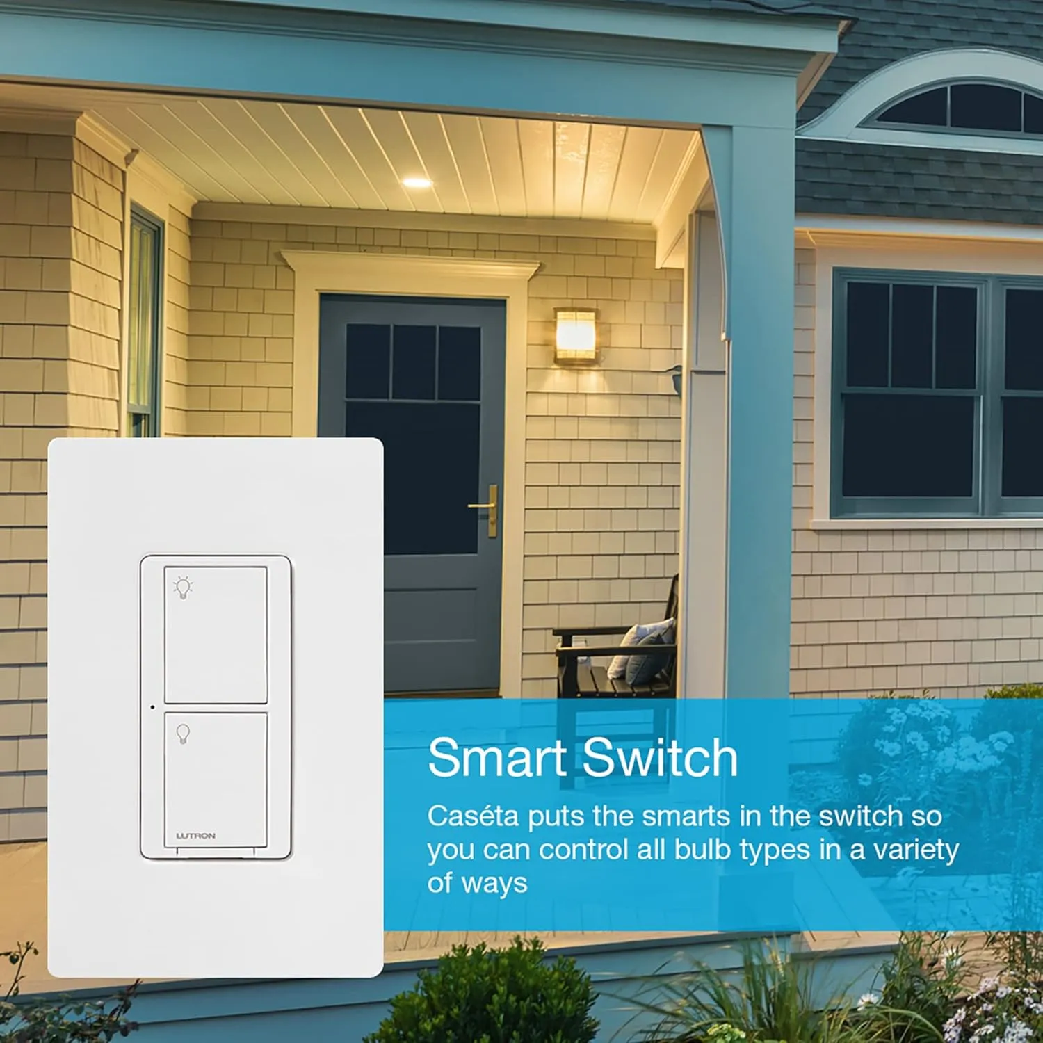 Lutron Caseta Original Smart Switch (Lutron Smart Hub Required), for LED Lights and Fans, 6 Amp, Single-Pole/3-Way, Neutral Required, PD-6ANS-WH, White