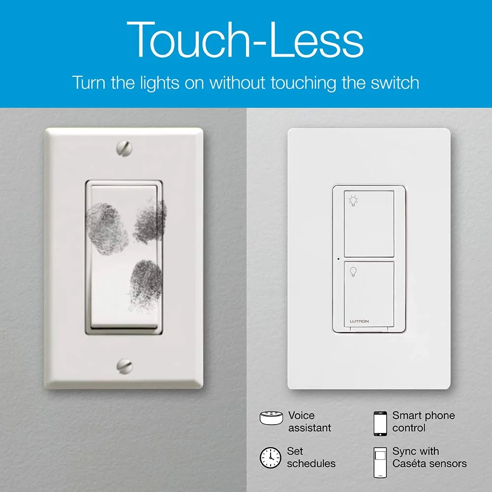 Lutron Caseta Original Smart Switch (Lutron Smart Hub Required), for LED Lights and Fans, 6 Amp, Single-Pole/3-Way, Neutral Required, PD-6ANS-WH, White