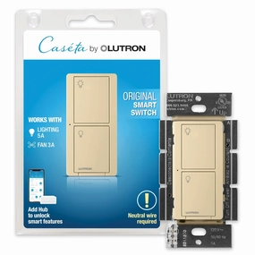 Lutron Caseta Original Smart Switch (Lutron Smart Hub Required), for LED Lights and Fans, 6 Amp, Single-Pole/3-Way, Neutral Required, PD-6ANS-IV, Ivory