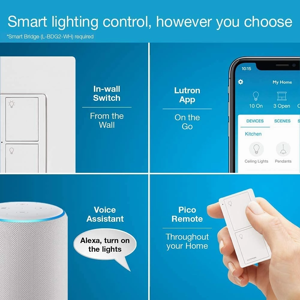 Lutron Caseta Original Smart Switch (Lutron Smart Hub Required), for LED Lights and Fans, 6 Amp, Single-Pole/3-Way, Neutral Required, PD-6ANS-IV, Ivory
