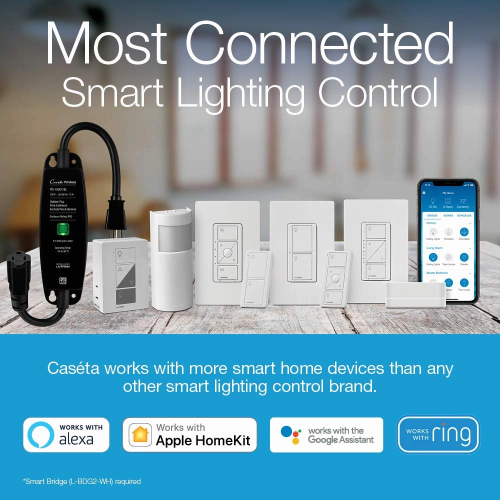 Lutron Caseta Original Smart Switch (Lutron Smart Hub Required), for LED Lights and Fans, 6 Amp, Single-Pole/3-Way, Neutral Required, PD-6ANS-IV, Ivory