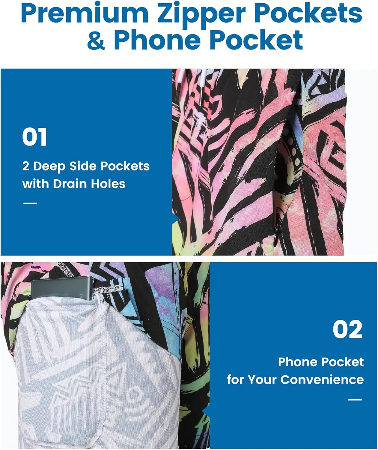 maamgic 5inch Mens Swim Trunks with Compression Liner 2-in-1 Swimming Shorts Stretch Quick Dry with Zipper Pockets
