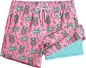 maamgic Mens Swim Trunks with Compression Liner 5" Stretch Beach Shorts Quick Dry with Zipper Pockets No-Chafing Board Shorts