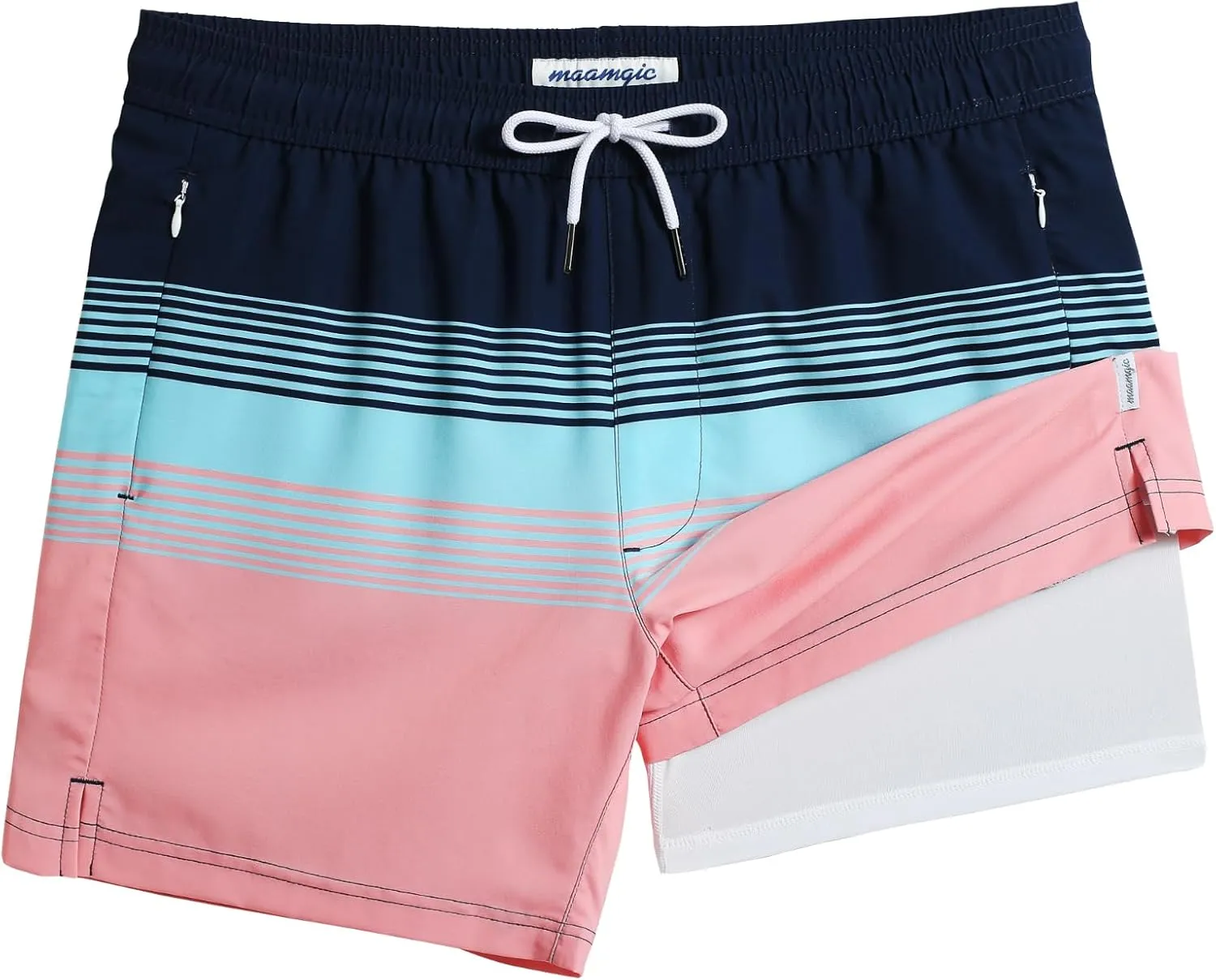 maamgic Mens Swim Trunks with Compression Liner 5" Stretch Beach Shorts Quick Dry with Zipper Pockets No-Chafing Board Shorts