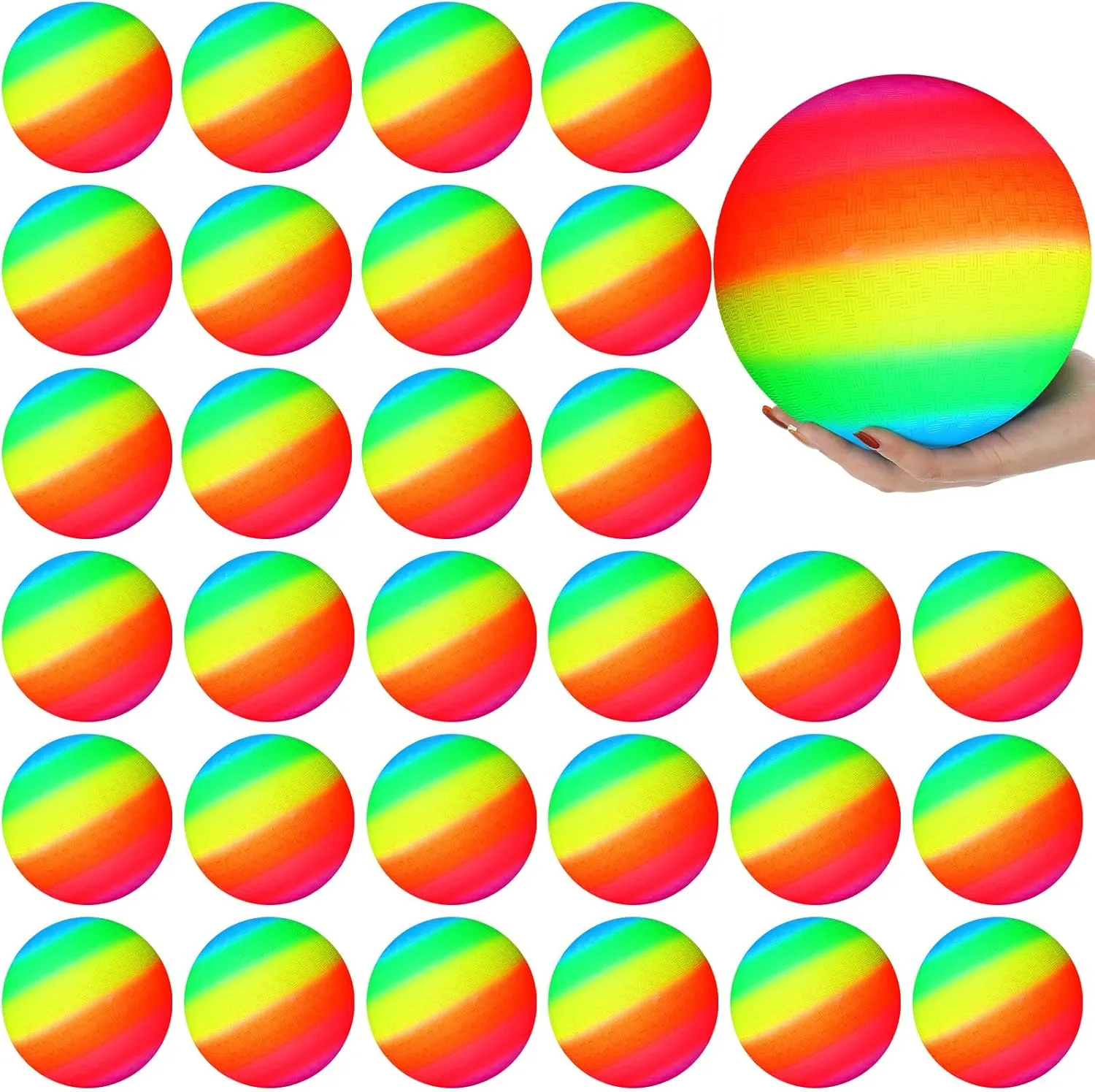 Macarrie 30 Pcs Playground Balls 6 Inches Dodgeball Kick Balls for Kids Adults Colorful Inflatable Balls Handballs Soccer Basketball Handball Games Camps Schools Outdoors