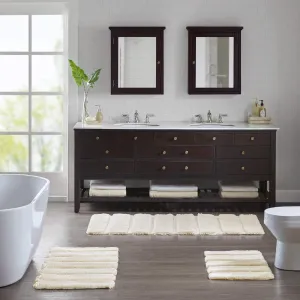 Madison Park Tufted Pearl Channel Absorbent Bathroom Rugs Non Slip Washable Bath Mat Shaggy Rugs For Bathroom Bedroom Plush Thick Soft Machine Wash Rubber Back Wheat 17x24" 1 piece