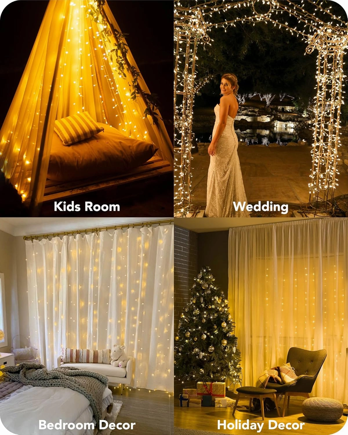 MAGGIFT 200 Led Hanging Curtain String Lights Outdoor Waterproof, 6.5 x 9.8 ft USB Fairy Curtain Lights.8 Modes Plug in Fairy String Light with Remote Control
