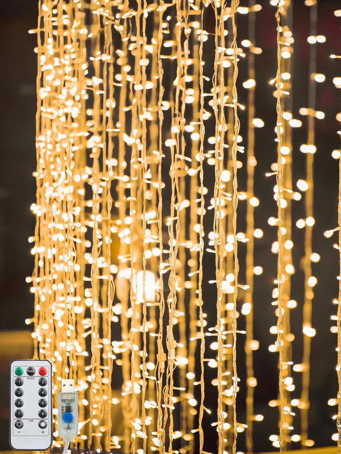 MAGGIFT 200 Led Hanging Curtain String Lights Outdoor Waterproof, 6.5 x 9.8 ft USB Fairy Curtain Lights.8 Modes Plug in Fairy String Light with Remote Control