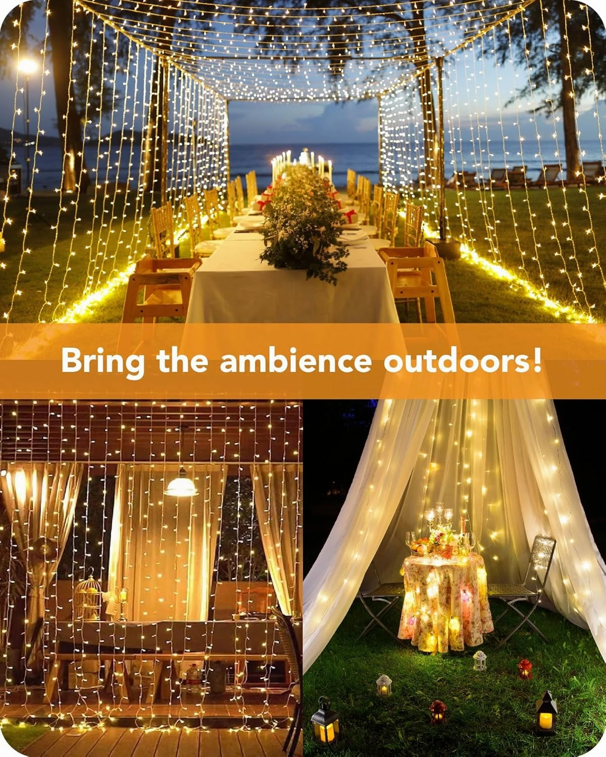 MAGGIFT 200 Led Hanging Curtain String Lights Outdoor Waterproof, 6.5 x 9.8 ft USB Fairy Curtain Lights.8 Modes Plug in Fairy String Light with Remote Control