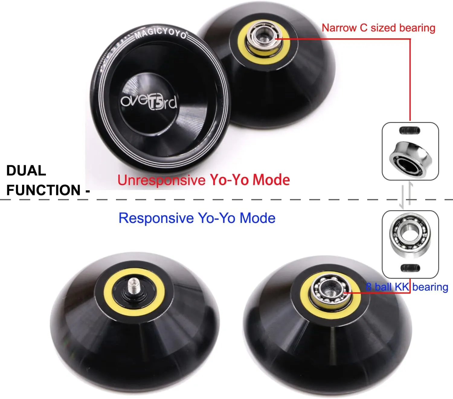 MAGICYOYO Pro Responsive Yoyo T5, Metal YoYo for Beginner Kids, Replacement Yoyo Bearing for Advanced Players