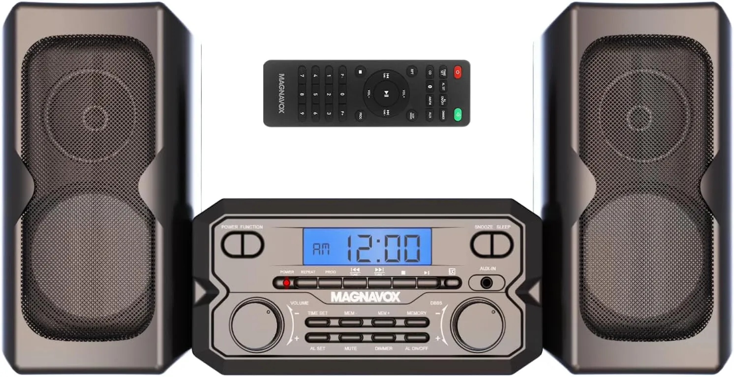 Magnavox MM435M-BK 3-Piece Compact CD Shelf System with Digital FM Stereo Radio, Bluetooth Wireless Technology, and Remote Control in Black | LCD Display | AUX Port Compatible | 2022 Version |