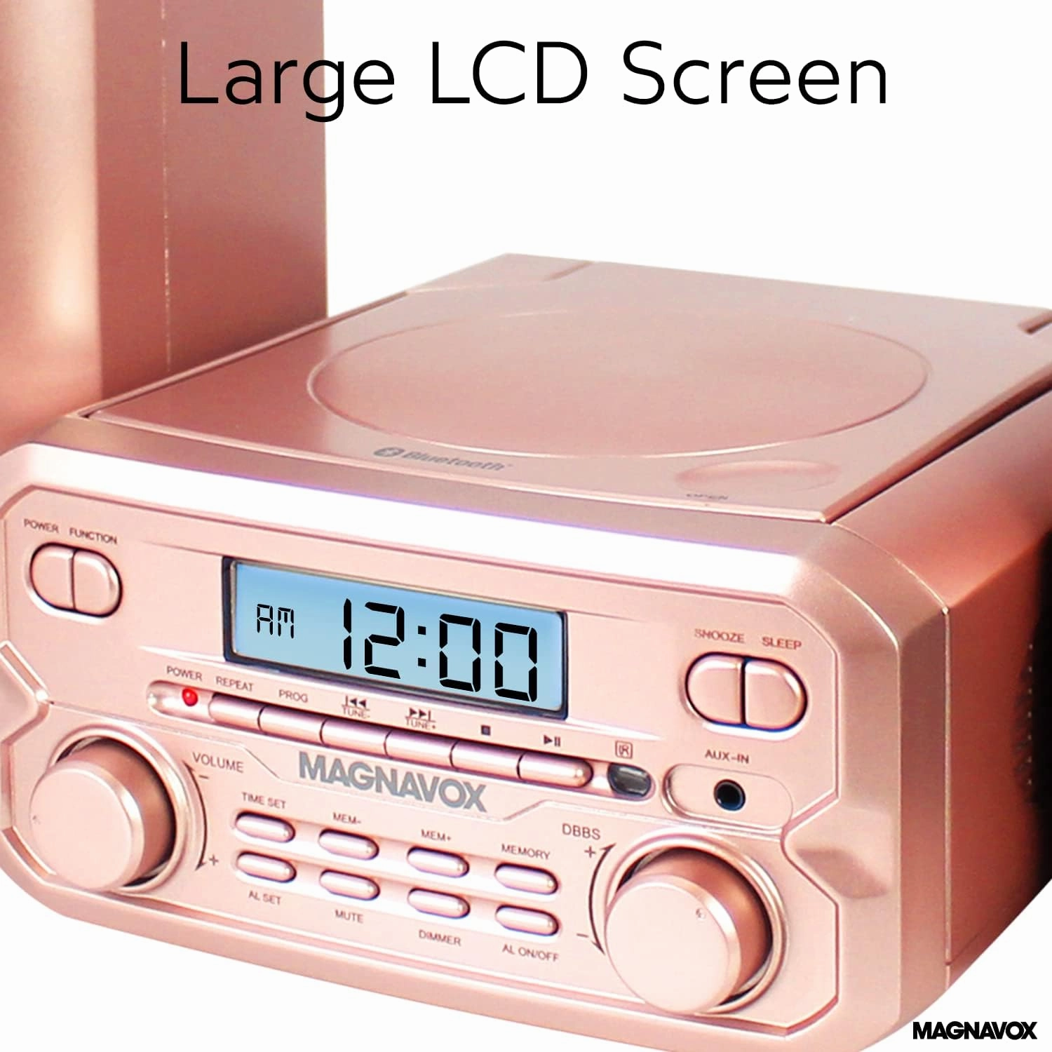 Magnavox MM435M2-RG 3-Piece Compact CD Shelf System with Digital FM Stereo Radio, Bluetooth Wireless Technology, and Remote Control in Rose Gold | LCD Display | AUX Port Compatible | 2024 Version
