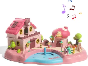 Magnet Building Sets Dollhouse Building Set with Two Figures for Toddlers, Sound＆Light, Accessories and Furniture DIY Dollhouse Play House Toy, Birthday Gift Toy House for Toddler Doll House Age 3-8