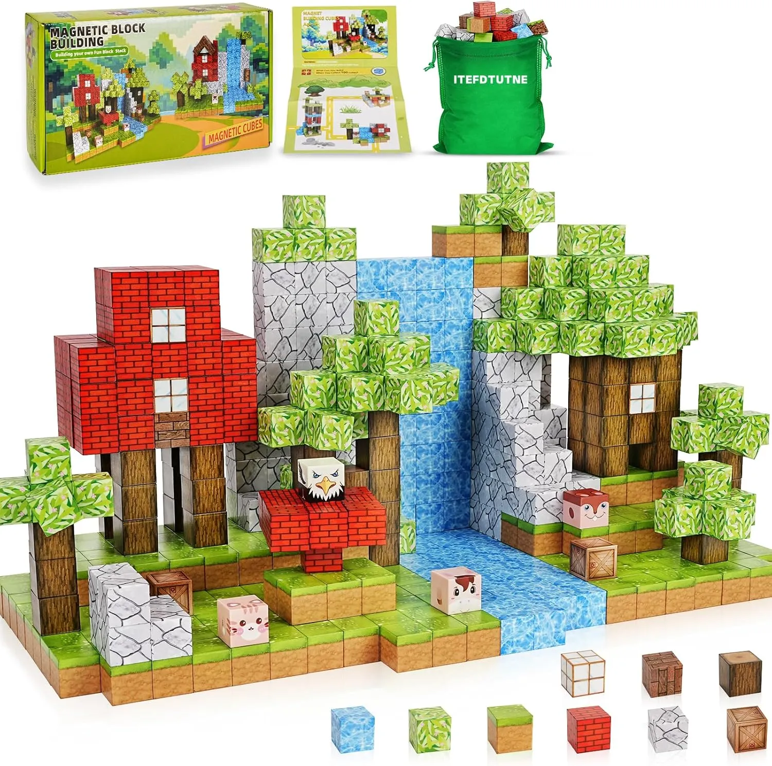Magnetic Blocks - 100PCS Magnets Building Blocks World Set for Kids Ages 3-5 5-7 8-12, Magnetic Tiles Games Preschool Toys for 3 4 5 6 7 8 Year Old Girls Boys Gifts