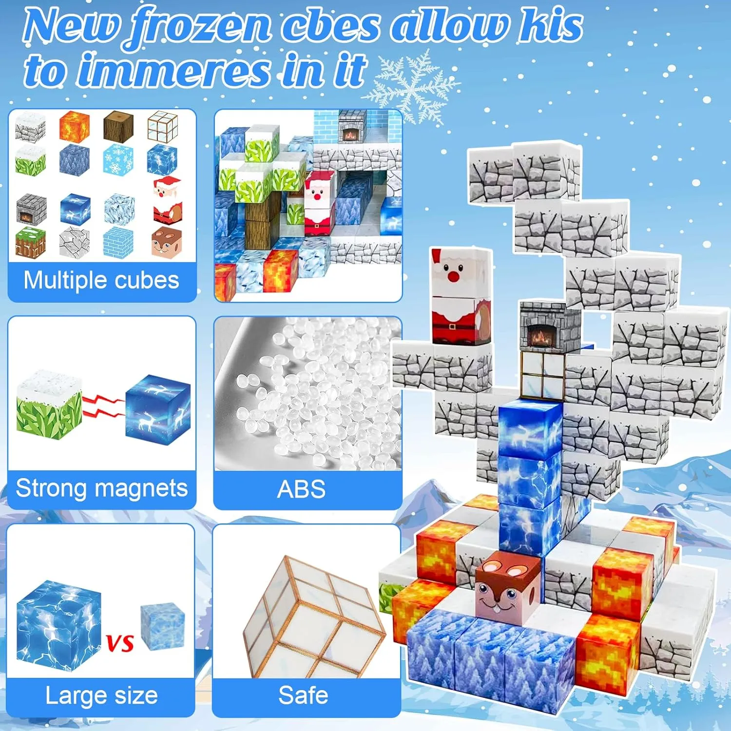 Magnetic Blocks - 110PCS Magnets Building Blocks World Set for Kids Ages 3-5 5-7 8-12, Magnetic Tiles Game Preschool Toys for 3 4 5 6 Year Old Girls Boys Gifts （Ice World）