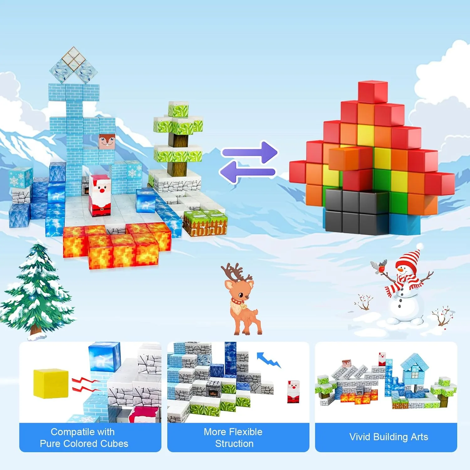 Magnetic Blocks - 110PCS Magnets Building Blocks World Set for Kids Ages 3-5 5-7 8-12, Magnetic Tiles Game Preschool Toys for 3 4 5 6 Year Old Girls Boys Gifts （Ice World）