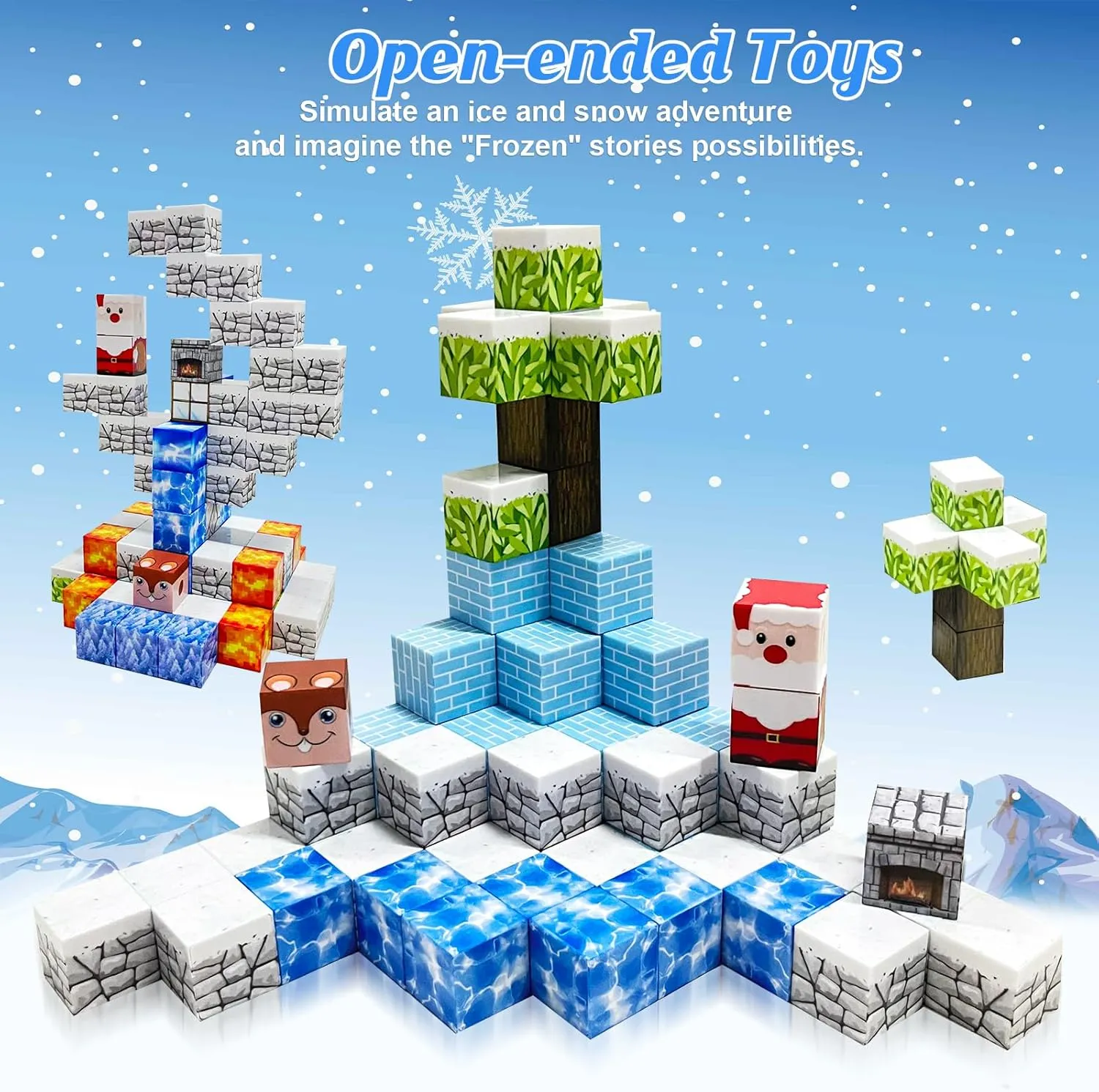 Magnetic Blocks - 110PCS Magnets Building Blocks World Set for Kids Ages 3-5 5-7 8-12, Magnetic Tiles Game Preschool Toys for 3 4 5 6 Year Old Girls Boys Gifts （Ice World）