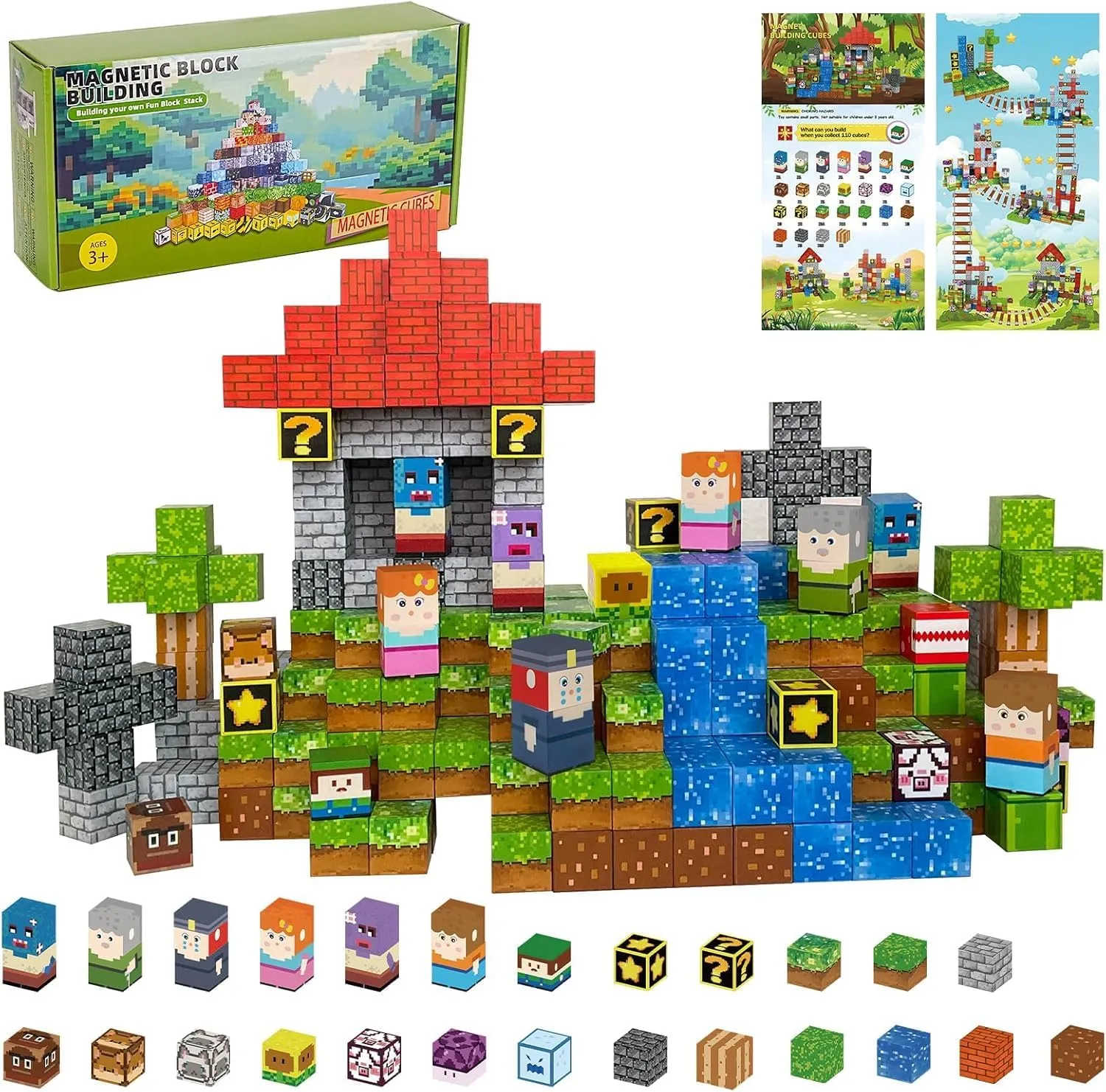 Magnetic Blocks - 110PCS Magnets Building Blocks World Set for Kids Ages 3-5 5-7 8-12, Magnetic Tiles Game Preschool Toys for 3 4 5 6 Year Old Girls Boys Gifts （STEM World）