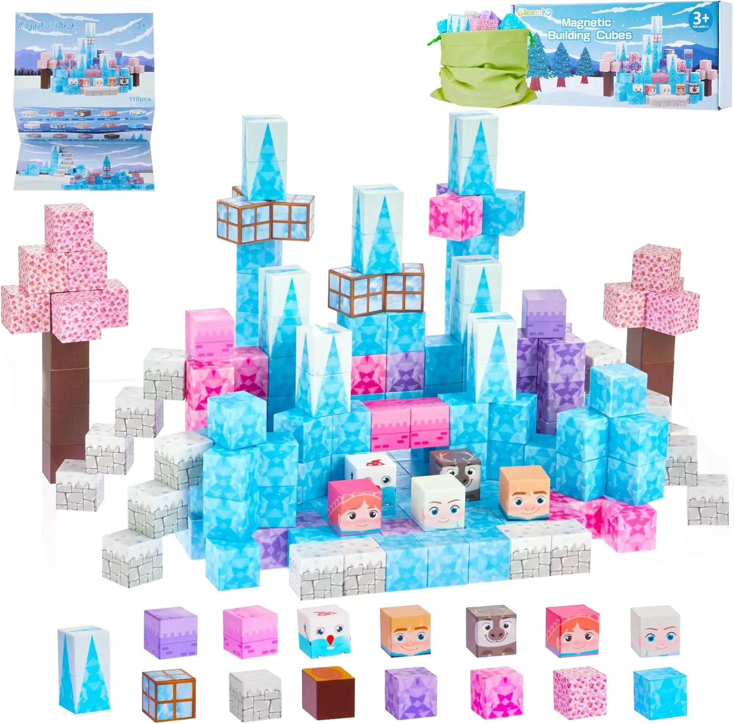 Magnetic Blocks - Magnet Princess Magic Ice World Theme, 110-Pcs Building Toys for Kids Ages 3-9 , Toddler Magnet Toys, STEM Educational Game, Sensory Gift for Boys and Girls