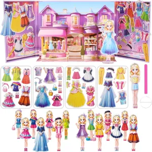 Magnetic Dress Up Dolls for Girls - Paper Doll Dress Up Game Stickers - 35 Piece Roleplay Magnetic Travel Playset, with 3D Store Wardrobe Game Scene, Paper Dolls for Girls Ages 4-7 (Amy)