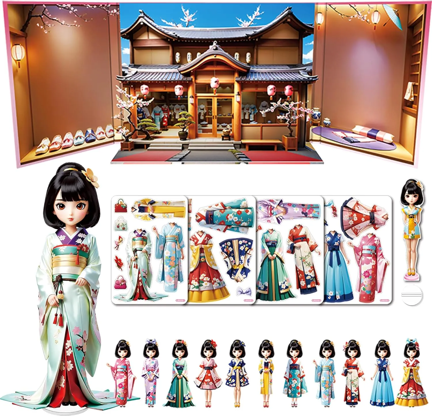 Magnetic Dress Up Dolls for Girls - Princess Magnet Paper Dolls Book with 3D City Buildings - Travel Car Trip Quiet Book Game Toys Easter Birthday Gifts for Kids Toddlers Ages 3 4 5 6 7(Style C)