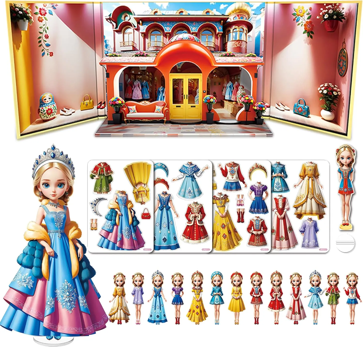 Magnetic Dress Up Dolls for Girls - Princess Magnet Paper Dolls Book with 3D City Buildings - Travel Car Trip Quiet Book Game Toys Easter Birthday Gifts for Kids Toddlers Ages 3 4 5 6 7(Style G)