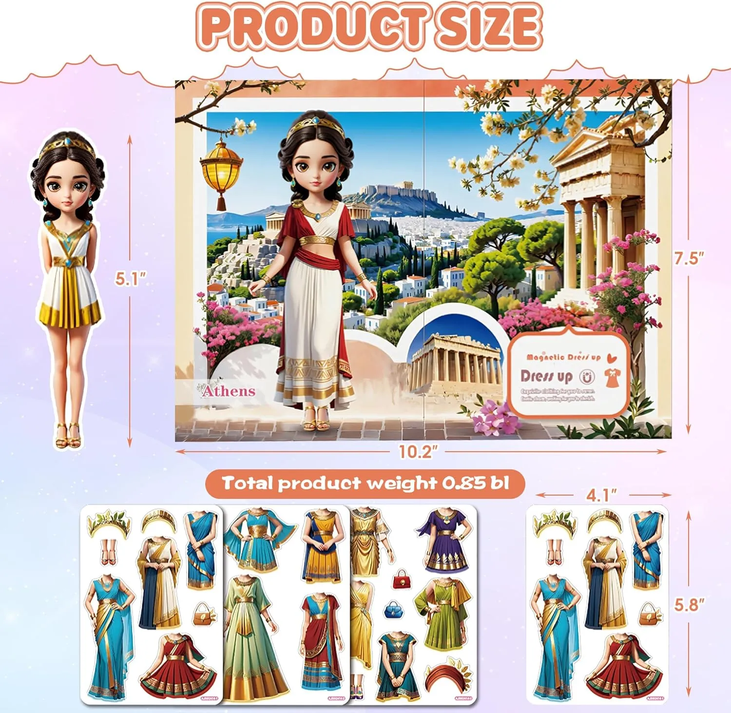 Magnetic Dress Up Dolls for Girls - Princess Magnet Paper Dolls Book with 3D City Buildings - Travel Car Trip Quiet Book Game Toys Easter Birthday Gifts for Kids Toddlers Ages 3 4 5 6 7(Style H)