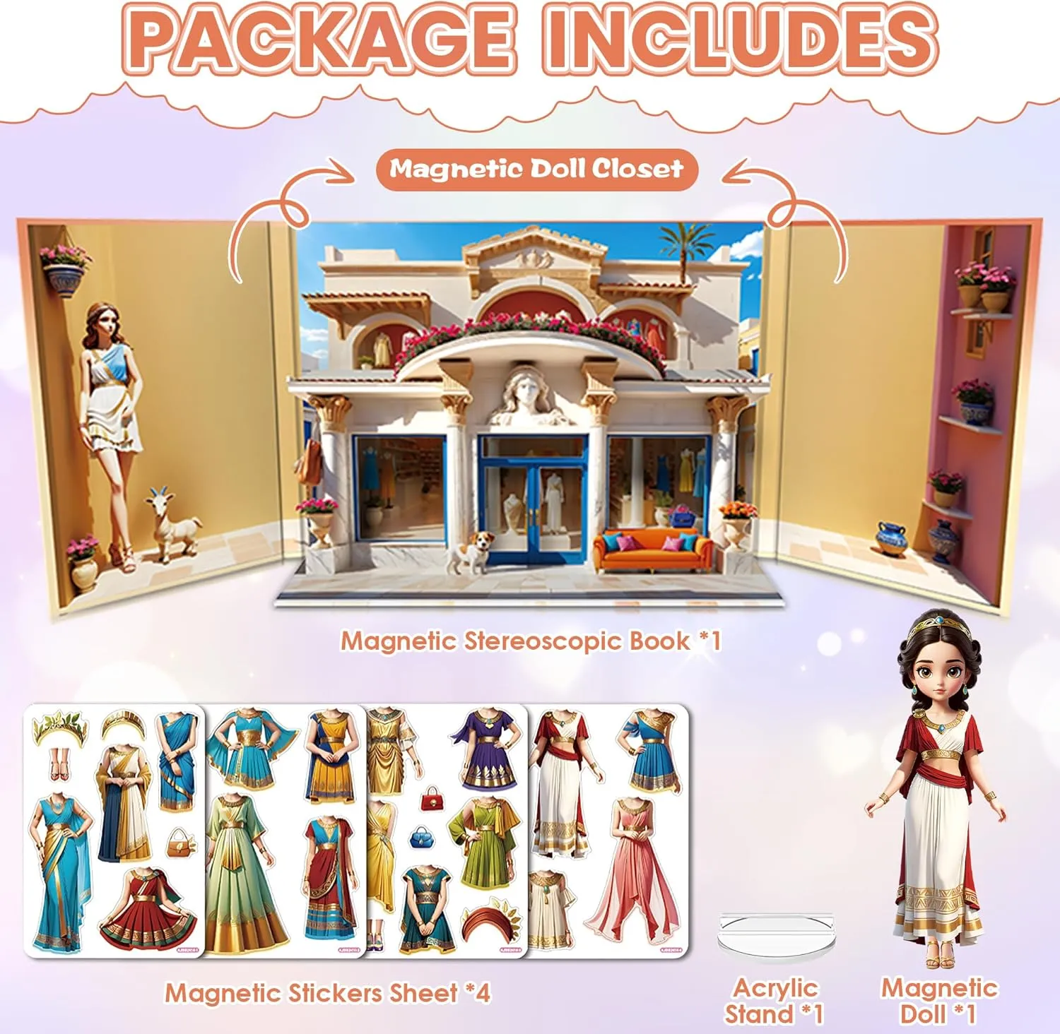 Magnetic Dress Up Dolls for Girls - Princess Magnet Paper Dolls Book with 3D City Buildings - Travel Car Trip Quiet Book Game Toys Easter Birthday Gifts for Kids Toddlers Ages 3 4 5 6 7(Style H)