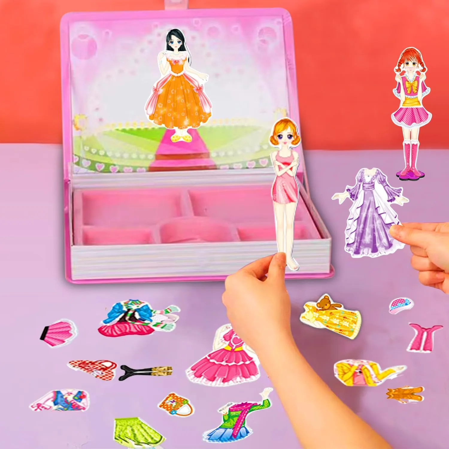 Magnetic Dress Up Paper Doll Pretend Play,Dollhouse Magnet Travel Toys Car Activities Road Trip,Clothes Puzzles Game,3 yr Girls Toddler Preschool Learning Created Imagine Birthday Gift