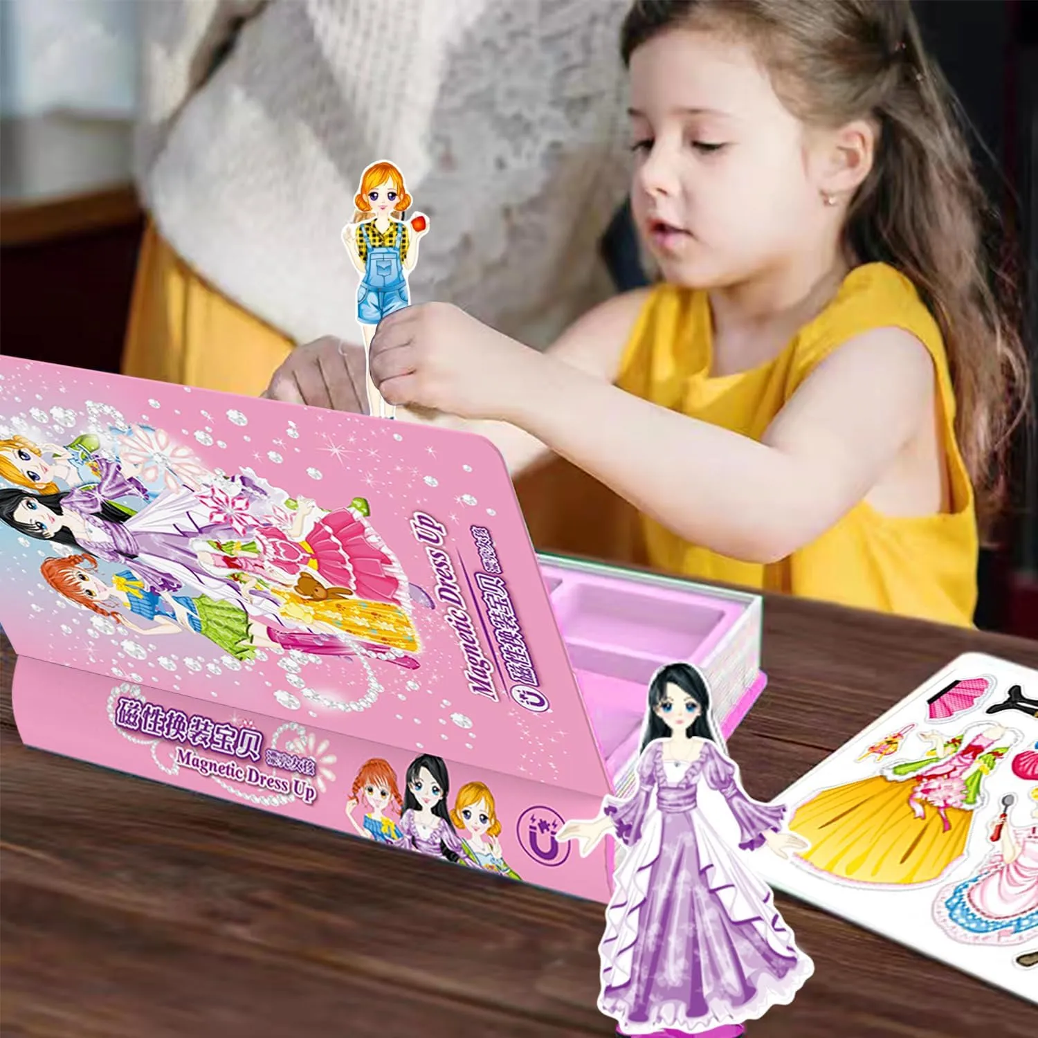 Magnetic Dress Up Paper Doll Pretend Play,Dollhouse Magnet Travel Toys Car Activities Road Trip,Clothes Puzzles Game,3 yr Girls Toddler Preschool Learning Created Imagine Birthday Gift