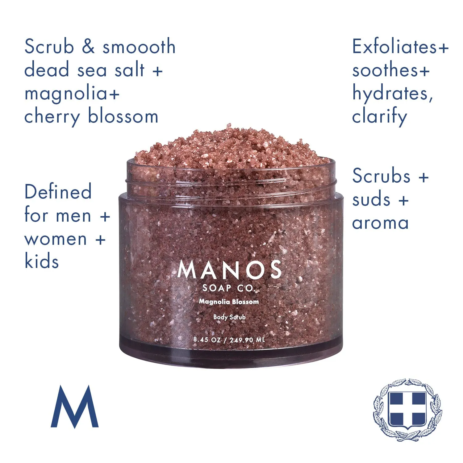 Magnolia Cherry Blossom Body Scrub for Women Exfoliation – Exfoliating Dead Sea Salt for Face Scrub, Body Scrubs, Foot Scrub by Manos Soap Co. – 8 oz