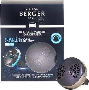 MAISON BERGER - Adjustable Refillable Car Air Freshener Vent Clip Diffuser Set - 1.75" Diameter x 1.25" Depth - Made in France (On/Off Smart - Black)