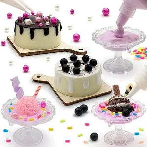 Making Mini Food Toy Miniature Cake Dessert Collectible Toy DIY Kitchen Pretend Play Food Material Kit for Kids Age 8  (4 Cake Dessert)