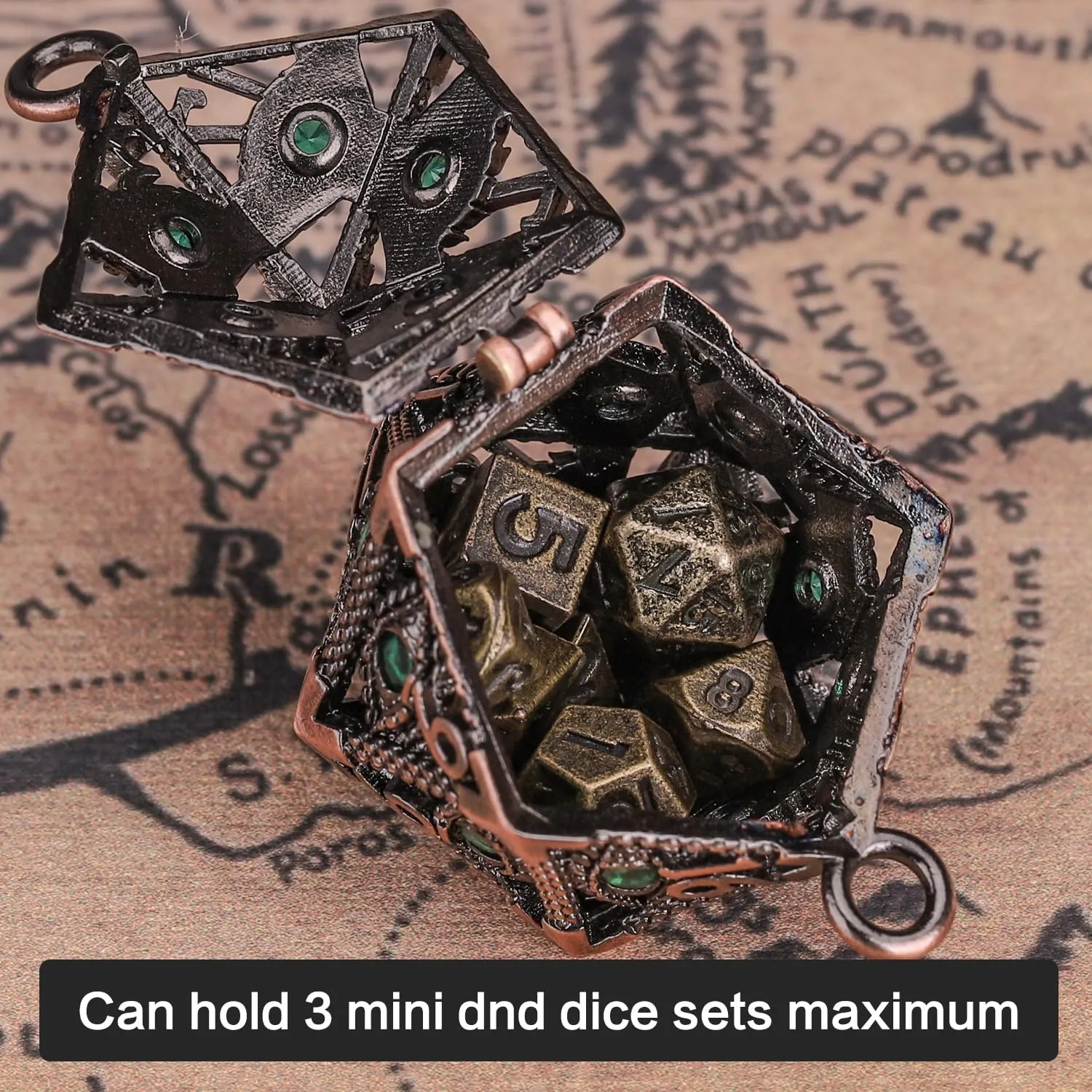 ManChDa Mini Metal DND Dice Set Hollow D20 Necklace Dice DND Case Metal Dice Set DND Keychain 7PCS Dice Set Bronze Red