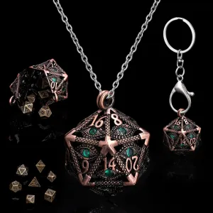 ManChDa Mini Metal DND Dice Set Hollow D20 Necklace Dice DND Case Metal Dice Set DND Keychain 7PCS Dice Set Bronze Red