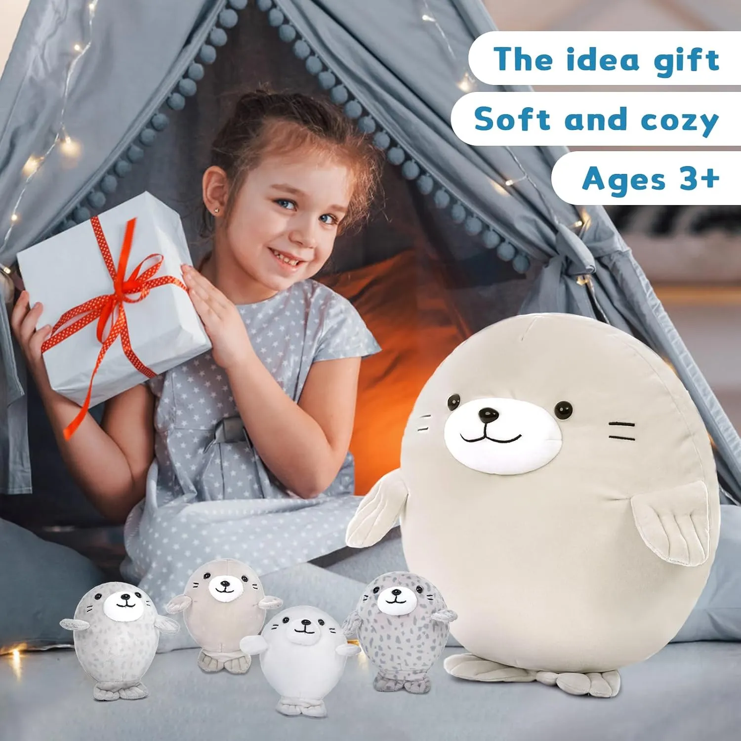 MaoGoLan 5Pcs Fat Seal Plush with 4 Babies Inside - 20" Giant Ultra Soft Seal Stuffed Animal Throw Pillow - Squishy Mother-Babies Collection Gift for Seal Lover,Kids,Boys