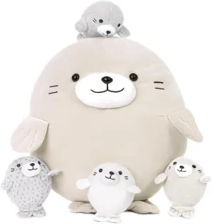 MaoGoLan 5Pcs Fat Seal Plush with 4 Babies Inside - 20" Giant Ultra Soft Seal Stuffed Animal Throw Pillow - Squishy Mother-Babies Collection Gift for Seal Lover,Kids,Boys