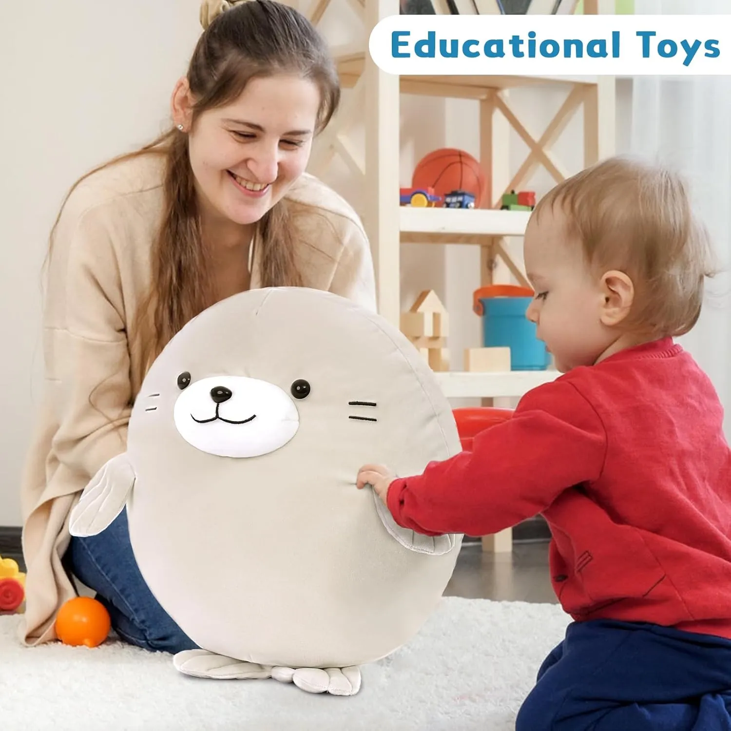 MaoGoLan 5Pcs Fat Seal Plush with 4 Babies Inside - 20" Giant Ultra Soft Seal Stuffed Animal Throw Pillow - Squishy Mother-Babies Collection Gift for Seal Lover,Kids,Boys