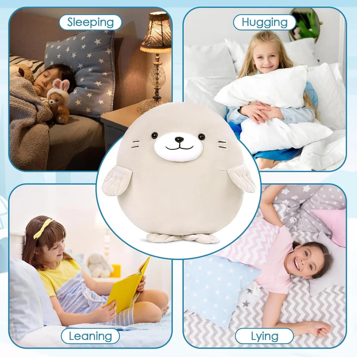 MaoGoLan 5Pcs Fat Seal Plush with 4 Babies Inside - 20" Giant Ultra Soft Seal Stuffed Animal Throw Pillow - Squishy Mother-Babies Collection Gift for Seal Lover,Kids,Boys
