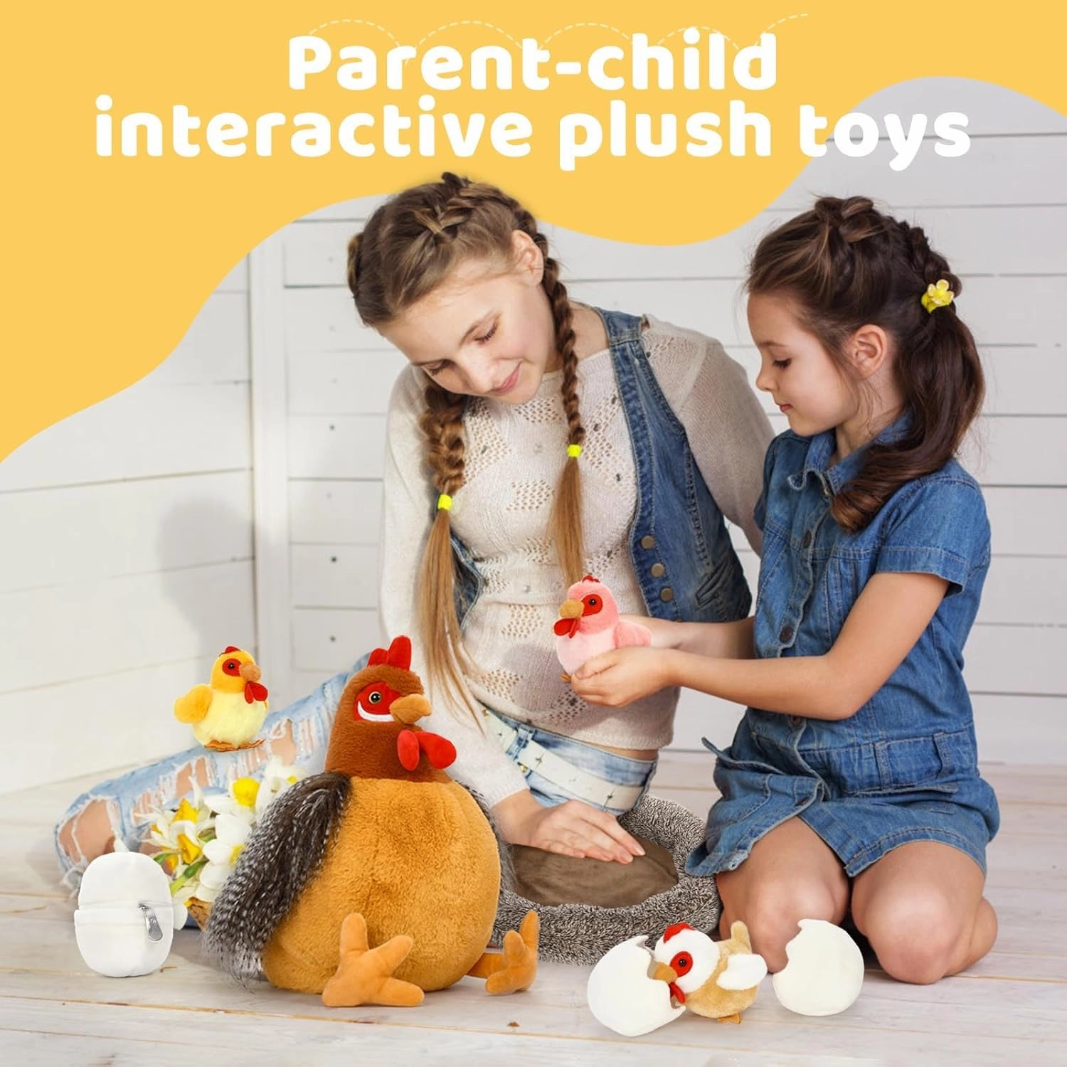 MaoGoLan 8Pcs Chicken Stuffed Animals, Stuffed Hen Plush Toys with Babies Chickens and Eggs, Nest House Plush Set, Cute and Soft Farm Stuffed Animals Gift for Kids