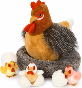 MaoGoLan 8Pcs Chicken Stuffed Animals, Stuffed Hen Plush Toys with Babies Chickens and Eggs, Nest House Plush Set, Cute and Soft Farm Stuffed Animals Gift for Kids