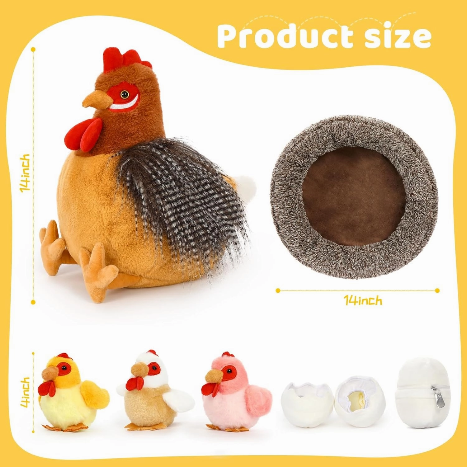 MaoGoLan 8Pcs Chicken Stuffed Animals, Stuffed Hen Plush Toys with Babies Chickens and Eggs, Nest House Plush Set, Cute and Soft Farm Stuffed Animals Gift for Kids