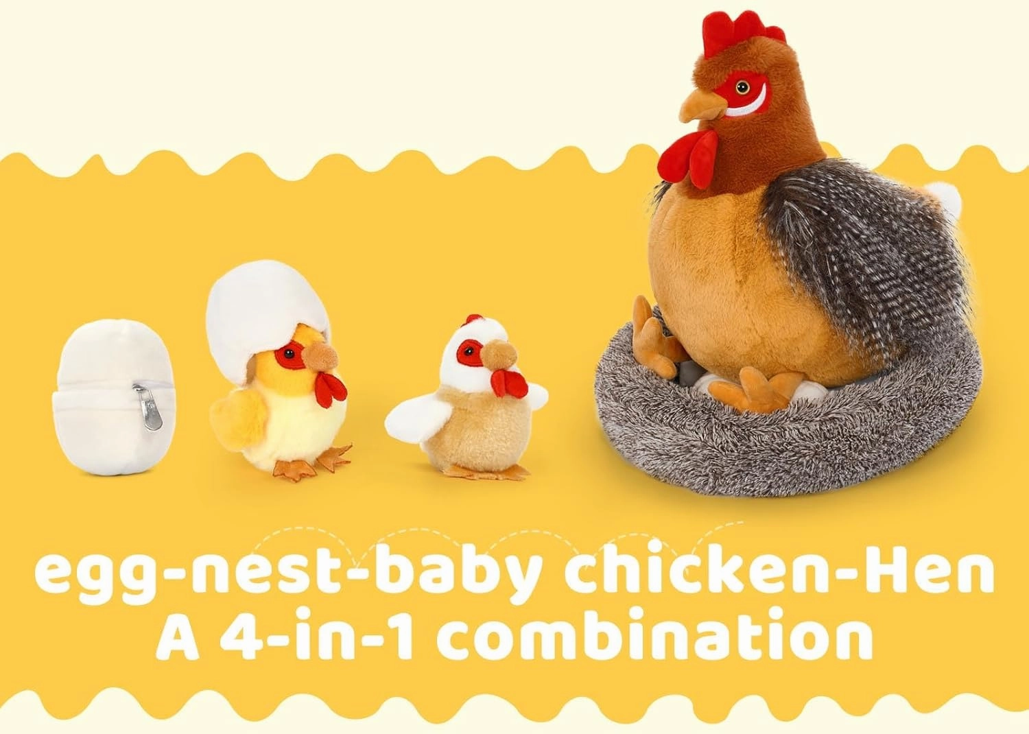 MaoGoLan 8Pcs Chicken Stuffed Animals, Stuffed Hen Plush Toys with Babies Chickens and Eggs, Nest House Plush Set, Cute and Soft Farm Stuffed Animals Gift for Kids