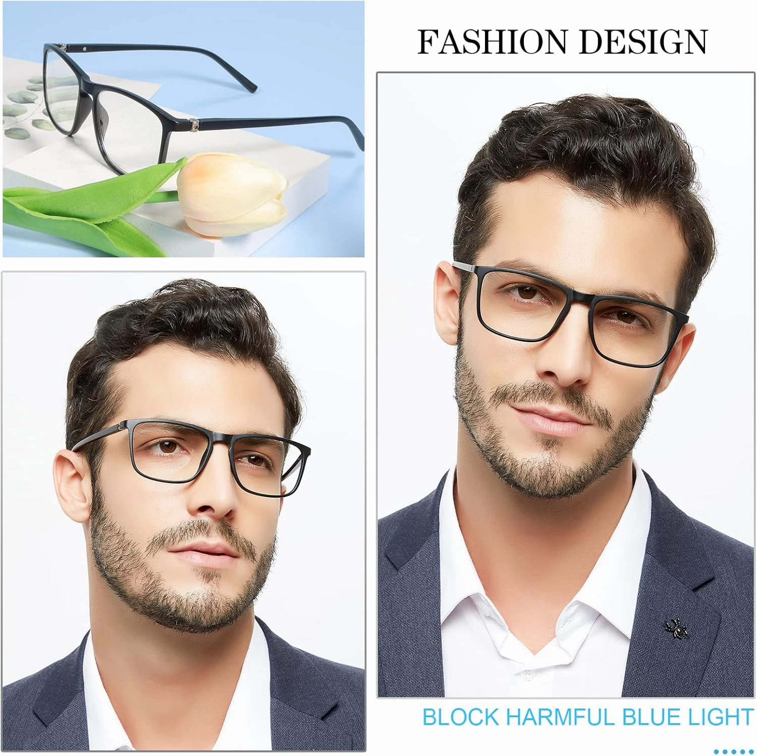MARE AZZURO Blue Light Blocking Reading Glasses  1.5 Men Designer Flexible Readers 1.0 1.25 1.5 1.75 2.0 2.25 2.5 2.75 3.0 3.5 4.0 5.0 6.0 (Black, 1.50)