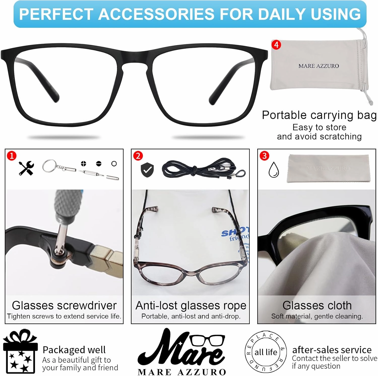 MARE AZZURO Blue Light Blocking Reading Glasses  1.5 Men Designer Flexible Readers 1.0 1.25 1.5 1.75 2.0 2.25 2.5 2.75 3.0 3.5 4.0 5.0 6.0 (Black, 1.50)