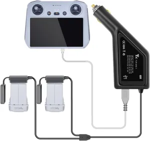 Mavic Mini 3 Pro Drone Battery Car Charger, 3 in 1 Car Charger Adaptor for Mini 3 Pro Batteries and Remote Controller