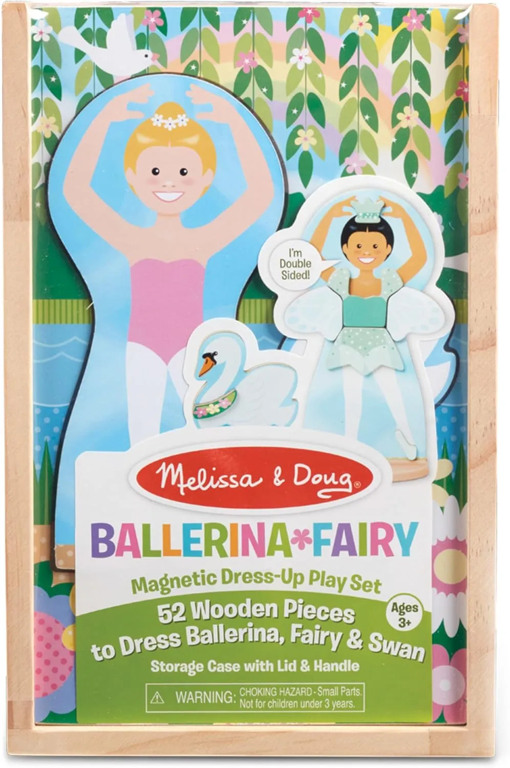 Melissa & Doug Ballerina and Fairy Magnetic Dress-Up Double-Sided Wooden Doll and Swan Pretend Play Set (52 pcs), 3  years