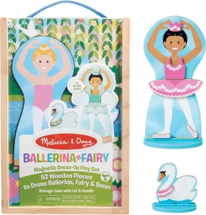 Melissa & Doug Ballerina and Fairy Magnetic Dress-Up Double-Sided Wooden Doll and Swan Pretend Play Set (52 pcs), 3  years
