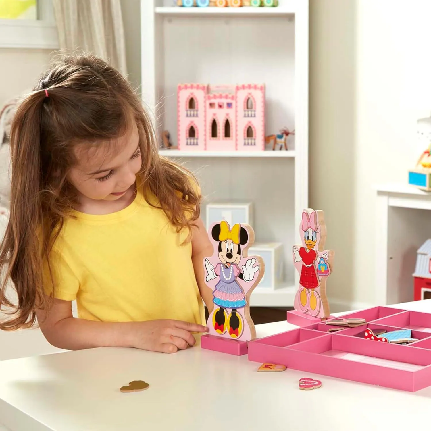 Melissa & Doug Disney Minnie Mouse and Daisy Duck Magnetic Dress-Up Wooden Doll Pretend Play Set (40  pcs) Minnie Mouse Toys, Disney Dress Up Dolls For Preschoolers And Kids Ages 3 